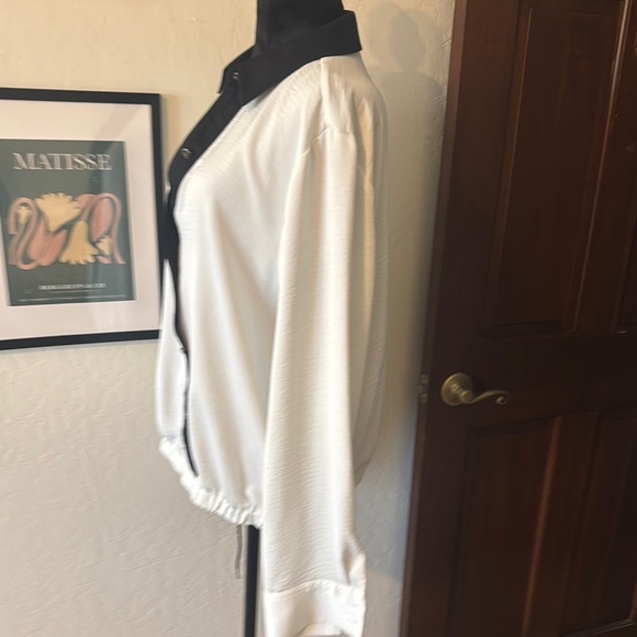 Karl Lagerfeld Black and White Blouse with Draped Front - Picture 2 of 7